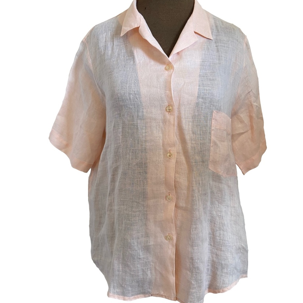 Pink Irish Linen Button-Up Top by Saks Fifth Avenue